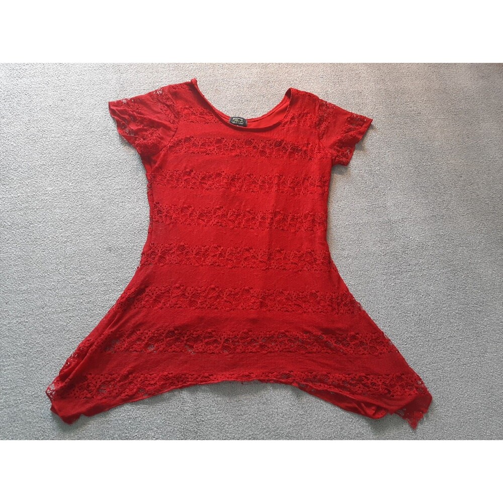 Shannon Ford New York Short sleeve Blouse Red Medium M Lace